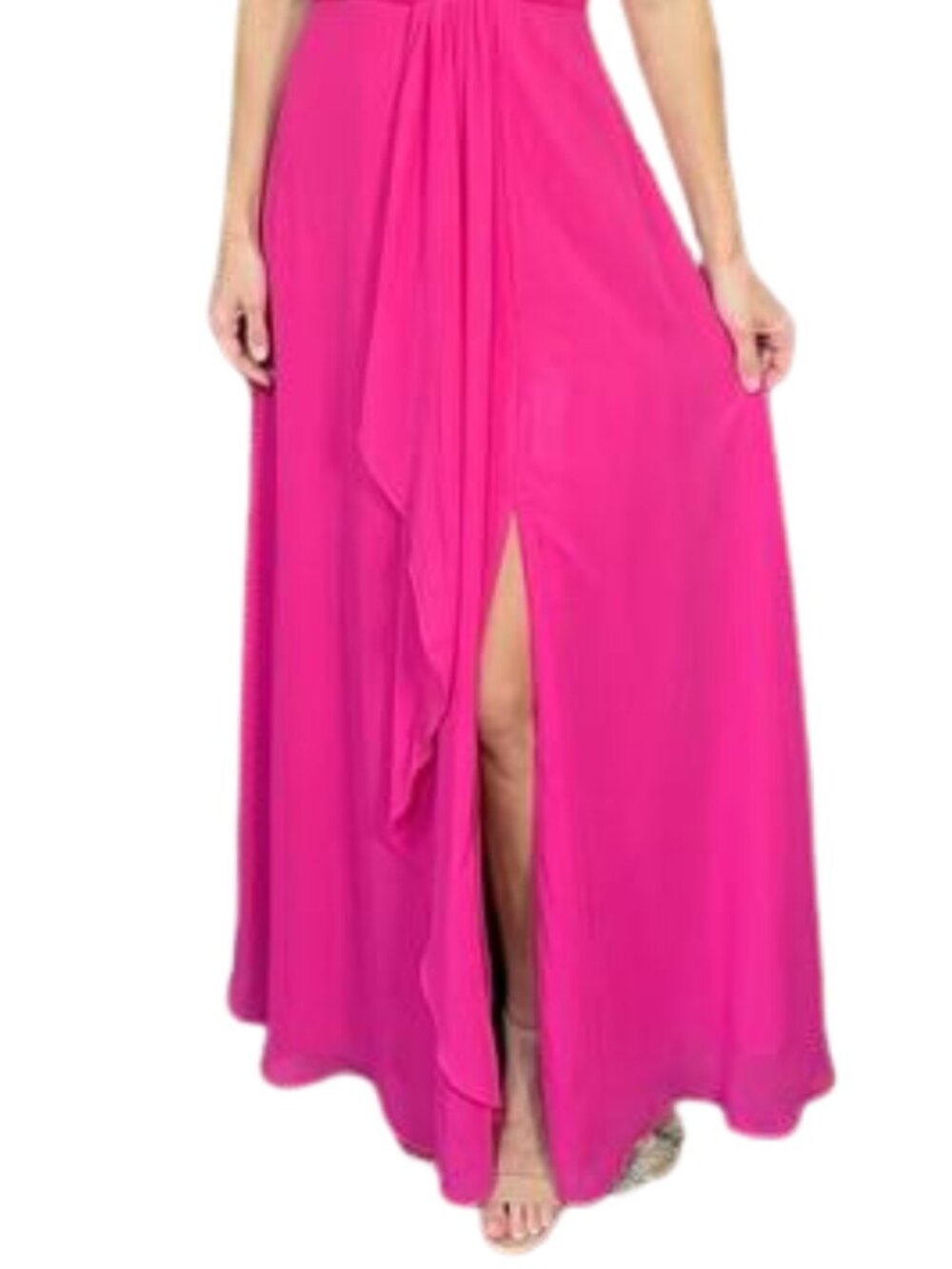 Hot Pink Chiffon Maxi Dress Size 8 NWT Bridesmaid Wedding Guest Side Slit - Picture 5 of 8